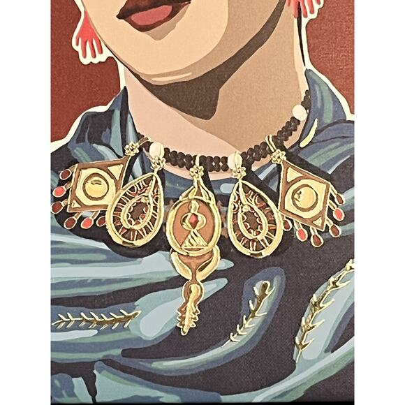 Beautiful Frida Kahlo Framed Wall Art Painted Canvas Gold Frame Mexican Pop Art! - Picture 8 of 10